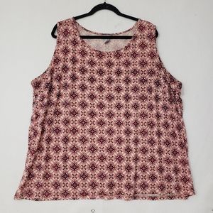 Catherines Tank Top Woman’s 3X blouse pink/white/maroon tanktop kaleidoscope